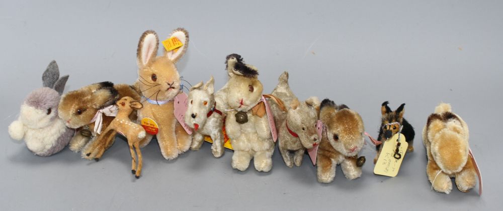 Ten assorted vintage soft toy animals including Steiff